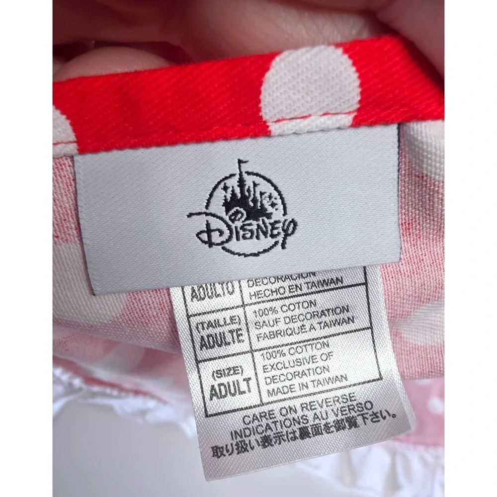 Disney Minnie Mouse Red Polka Dot Apron‎ with Bow Pocket Ruffle Trim Adult Size